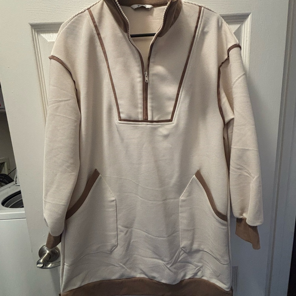 Women's Beige Mini Dress with Contrast Trim